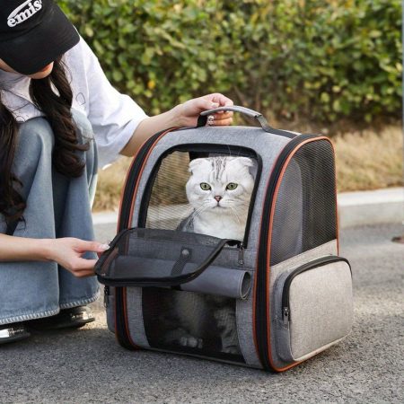 Large-Capacity Expandable Cat Backpack Carrier - Foldable Breathable Pet Travel Bag with Ventilation Mesh, Ergonomic Handle & Secure Zipper Closure for Safe & Comfortable Transport, Portable Cat Carrier, Mesh Visibility Panel, Sturdy Construction
