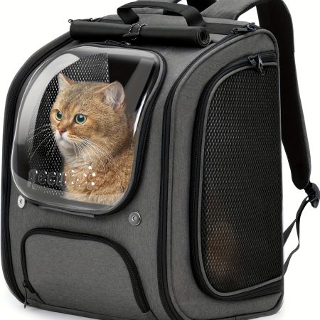 Large Backpack Carrier for Cats & Small Dogs - Ventilated Pet Travel Carrier with Front window, Side Mesh Ventilation, Buckle Closure - Lightweight Khaki Backpack for airline-approved trips, Vet, Hiking, Shopping - Comfortable Back Straps for owners, Stur
