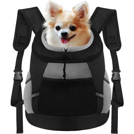 Adjustable Dog Backpack Carrier for Small Dogs & Cats - Front Chest Carrier with Ventilation Mesh, Ergonomic Design, Secure Straps & Padded Comfort - Lightweight 26 lbs Capacity for Travel, Hiking, Cycling, Outdoor Adventures - Black, Dog Backpack Carrier